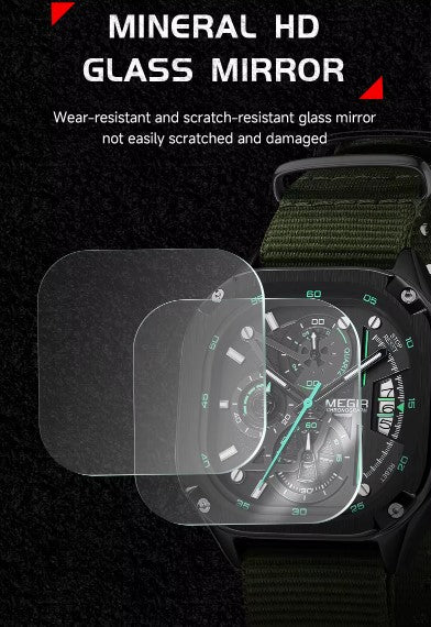 MEGIR - 2217 Stylish Men’s Luxury Watch – Square Case, Chronograph Display, All-Black- With Free Box