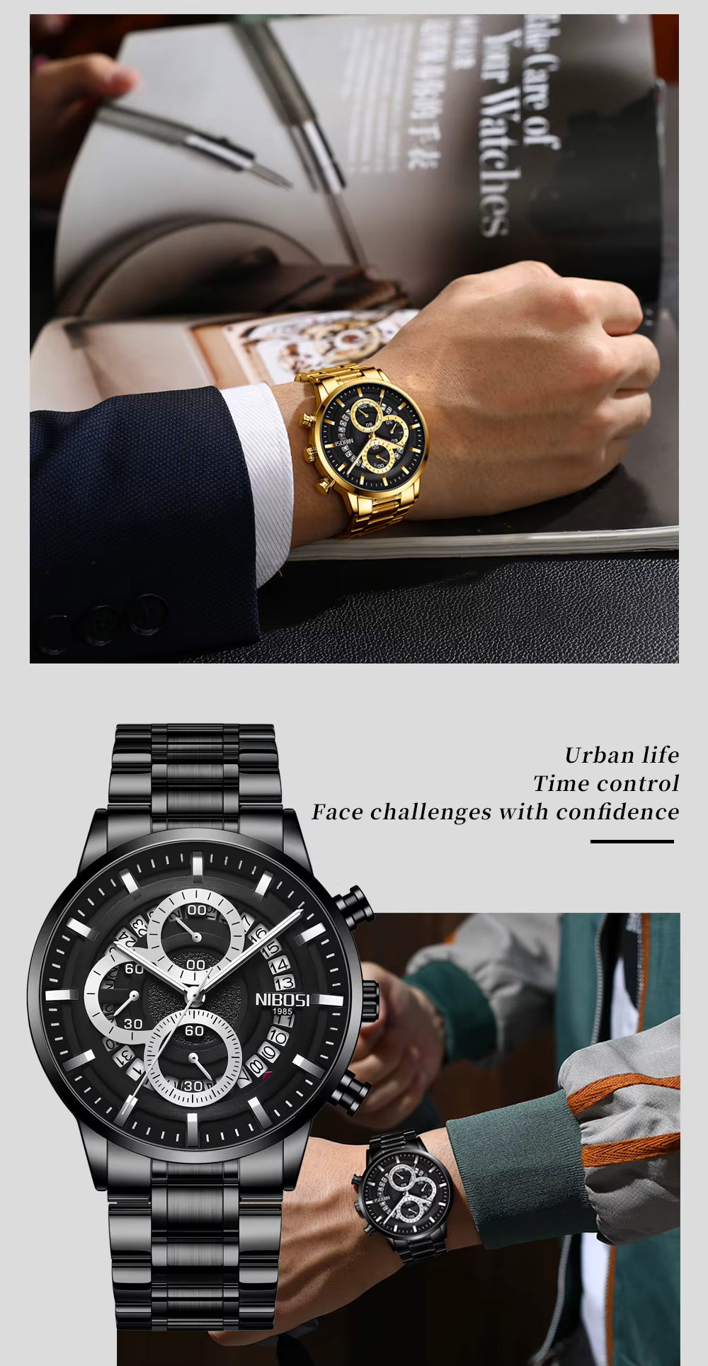 NIBOSI - 1985 Luxury Men’s Stainless Steel Wristwatch – Waterproof, New Classic Design-with Free Box