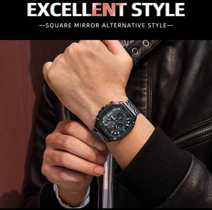 MEGIR - 2217 Stylish Men’s Luxury Watch – Square Case, Chronograph Display, All-Black- With Free Box